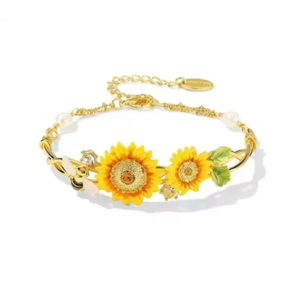 Artisan Luxury Enamel Sunflower Bangle Bracelet