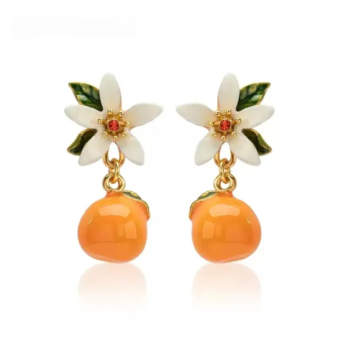 Orange Blossom Enamel Earrings - Image 1