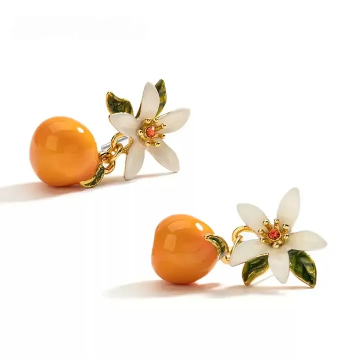 Orange Blossom Enamel Earrings - Image 2