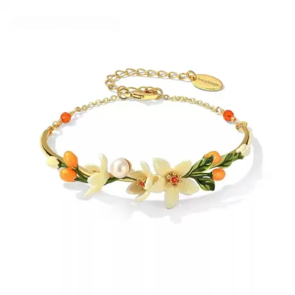 Handcrafted Luxury Bracelet French Orange Blossom Kumquat Charm Bangle
