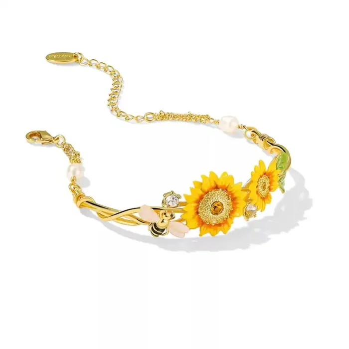 Sunflower Enamel Bangle Bracelet - Image 2