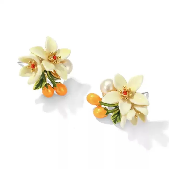 Orange Blossom Enamel Earrings - Image 4