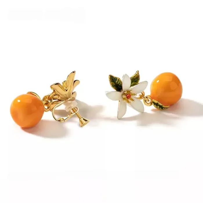 Orange Blossom Enamel Earrings - Image 4