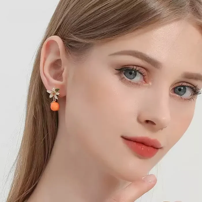 Orange Blossom Enamel Earrings - Image 3