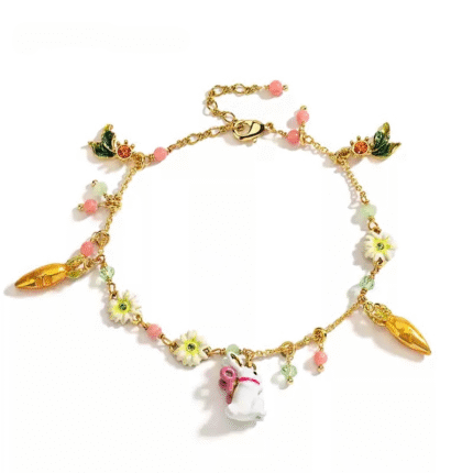 Adorable Bunny & Carrot Bracelet Enamel Rabbit Zodiac Charm Jewelry