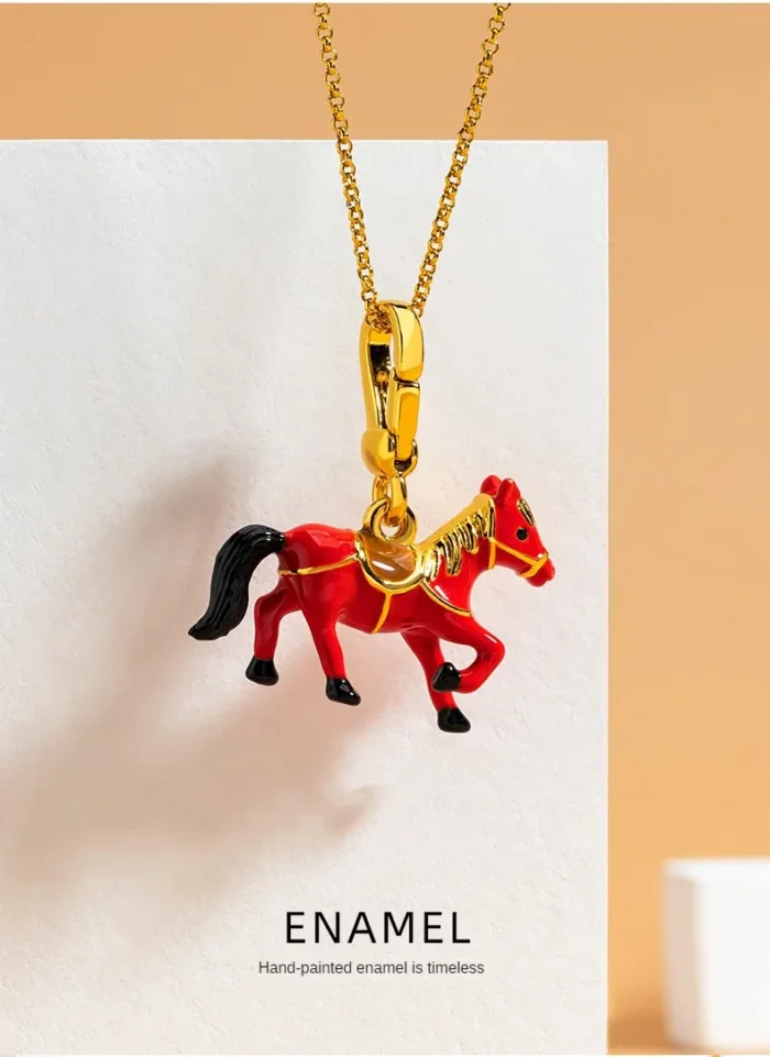 Lucky Red Horse enamel Necklace - Image 2