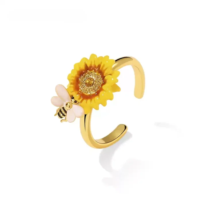 Anello con smalto a forma di ape e girasole - immagine 4
