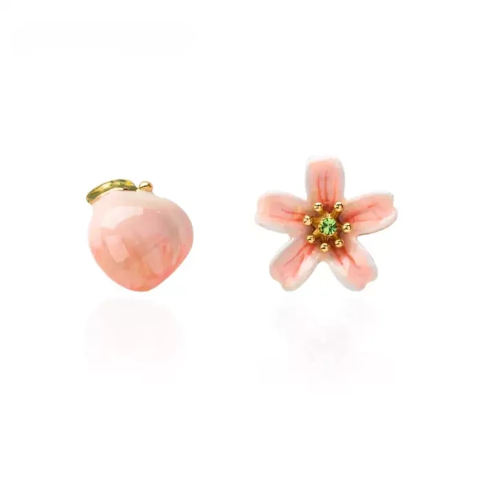 Pendientes de esmalte Flor de melocotón rosa - Imagen 3