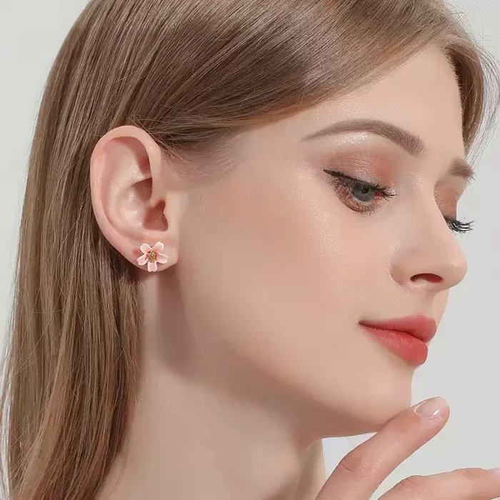 Pendientes de esmalte Flor de melocotón rosa - Imagen 2